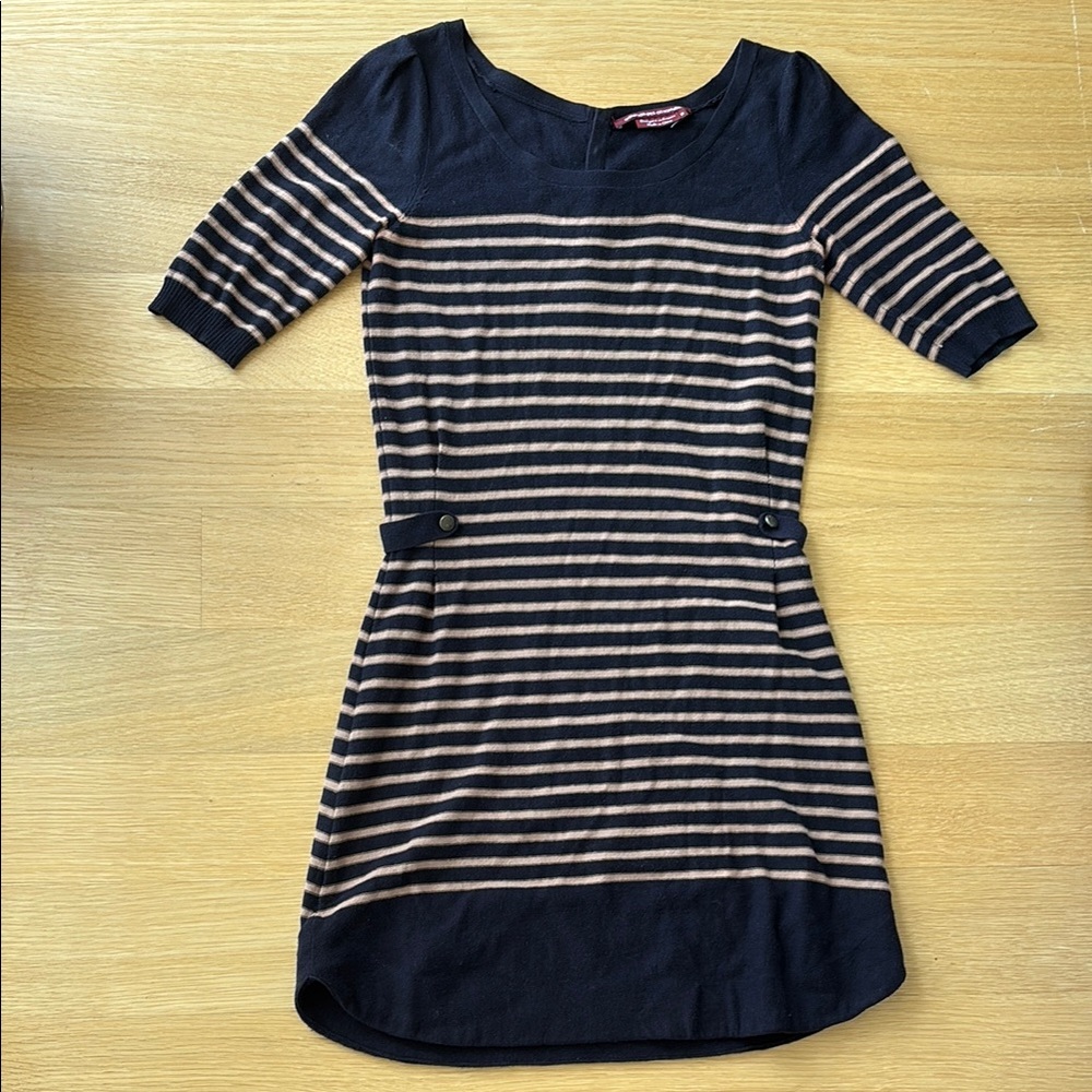 Comptoir Des Cotonniers navy and tan striped dress